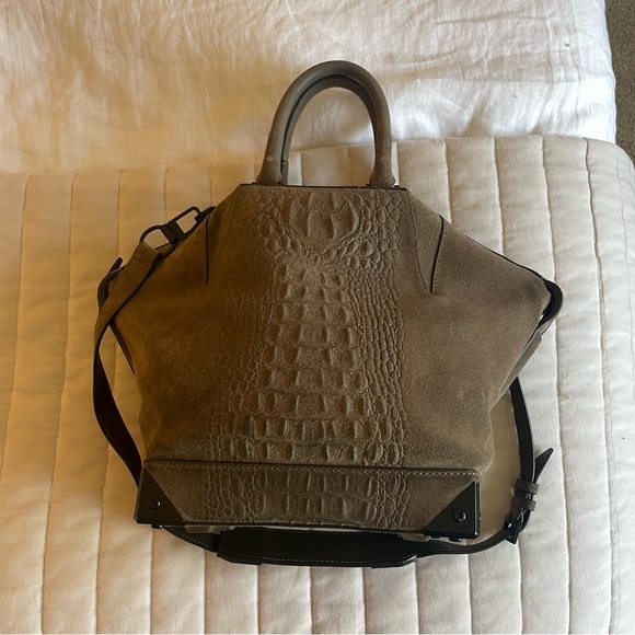 Alexander Wang Emile Suede Satchel Croc Embossed Leather olive green - Picture 9 of 11